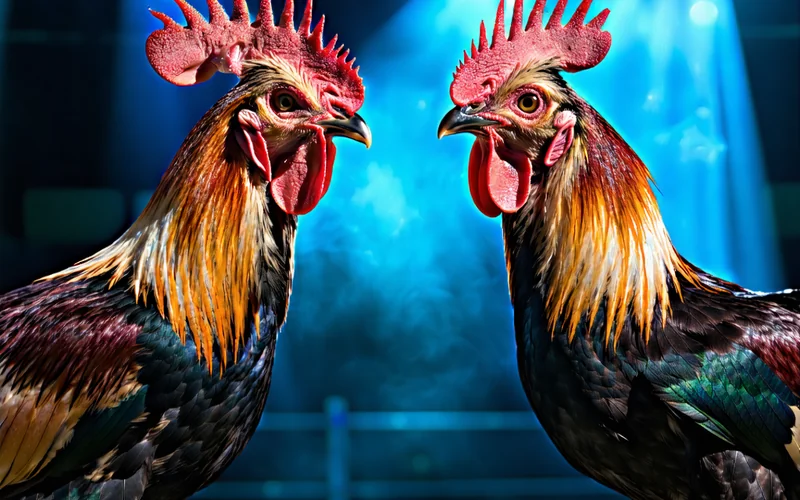 Hình ảnh trận đấu đá gà trực tuyến kịch tính tại Jun88