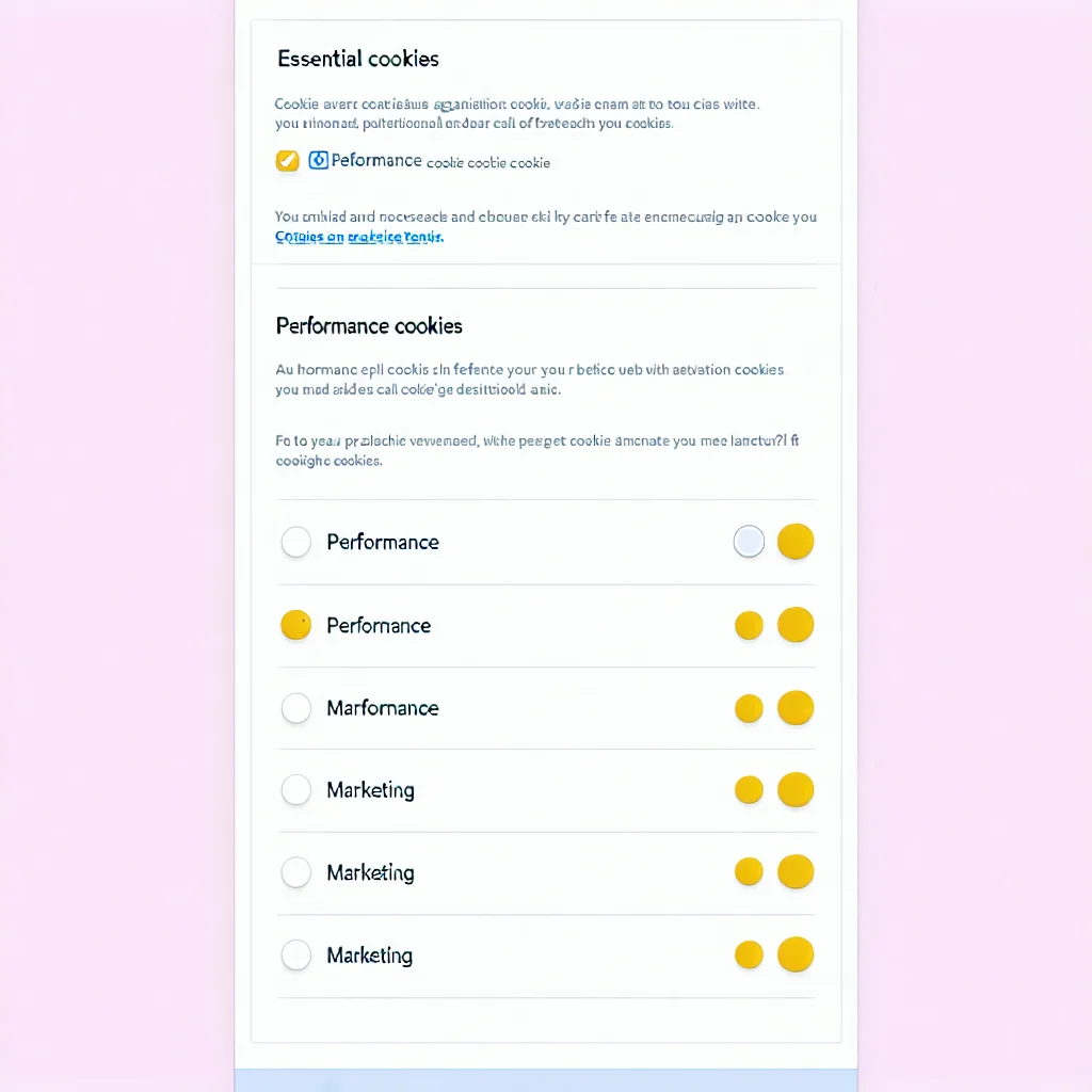 Giao diện cài đặt cookie trên trình duyệt web với các tùy chọn bật tắt