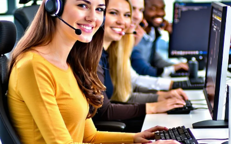 Hình ảnh đội ngũ hỗ trợ khách hàng jun88 thân thiện và chuyên nghiệp, sẵn sàng phục vụ 24/7.