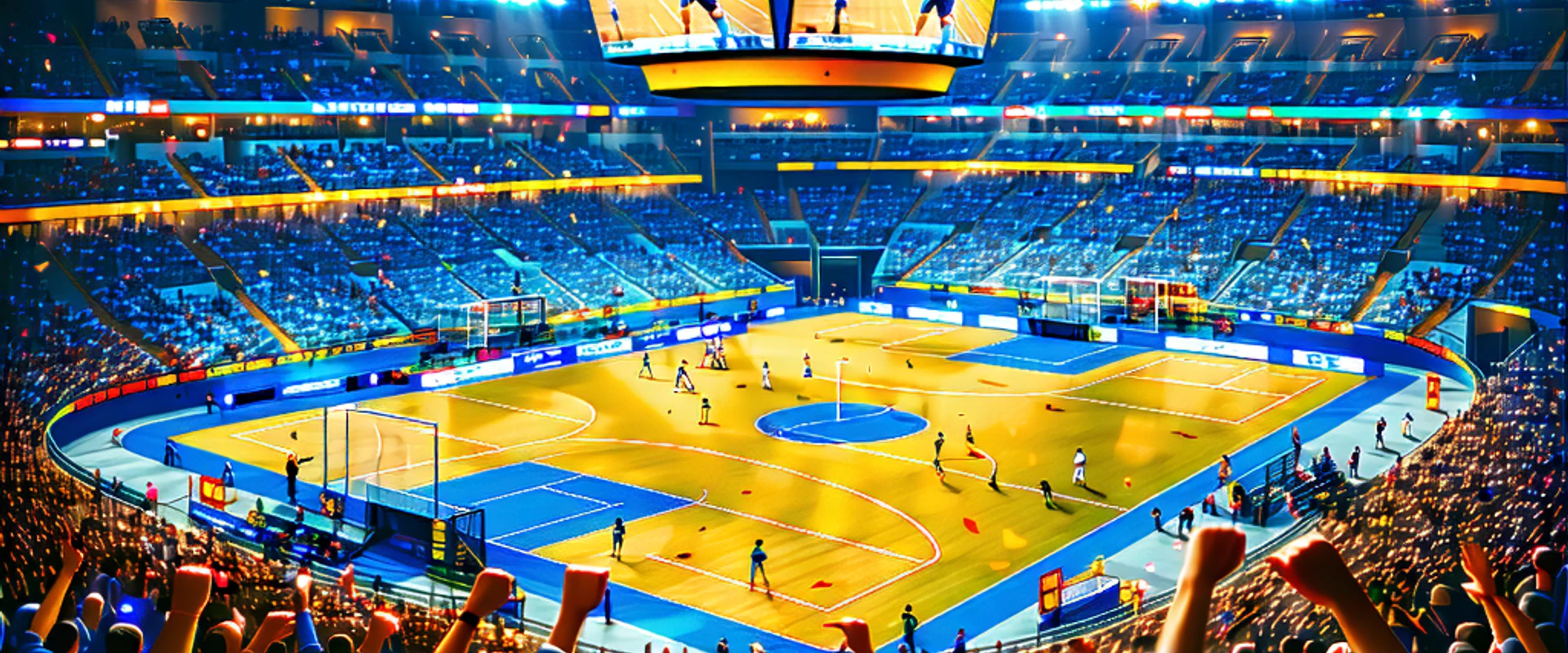 Hình ảnh sân vận động thể thao với logo jun88, thể hiện sự sôi động của cá cược thể thao, màu sắc xanh và vàng chủ đạo.