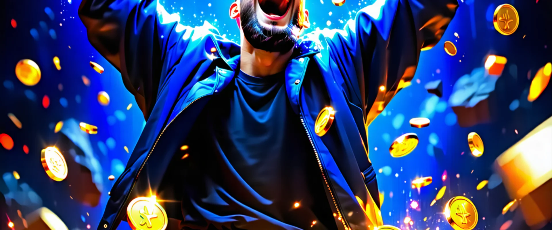 Người chơi jun88 ăn mừng chiến thắng với pháo hoa và tiền vàng