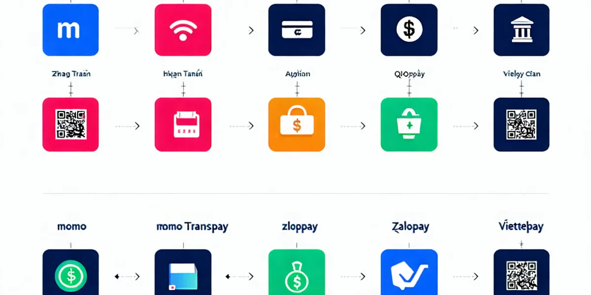 Minh họa các phương thức thanh toán phổ biến tại Việt Nam như ngân hàng, ví điện tử, và mã QR