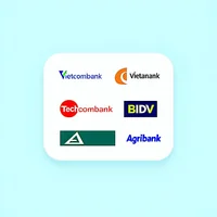 Biểu tượng ngân hàng, thể hiện phương thức nạp tiền qua chuyển khoản ngân hàng, với logo các ngân hàng lớn của Việt Nam.