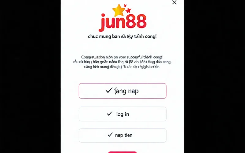 Hình ảnh xác nhận hoàn tất đăng ký Jun88 và thông báo thành công
