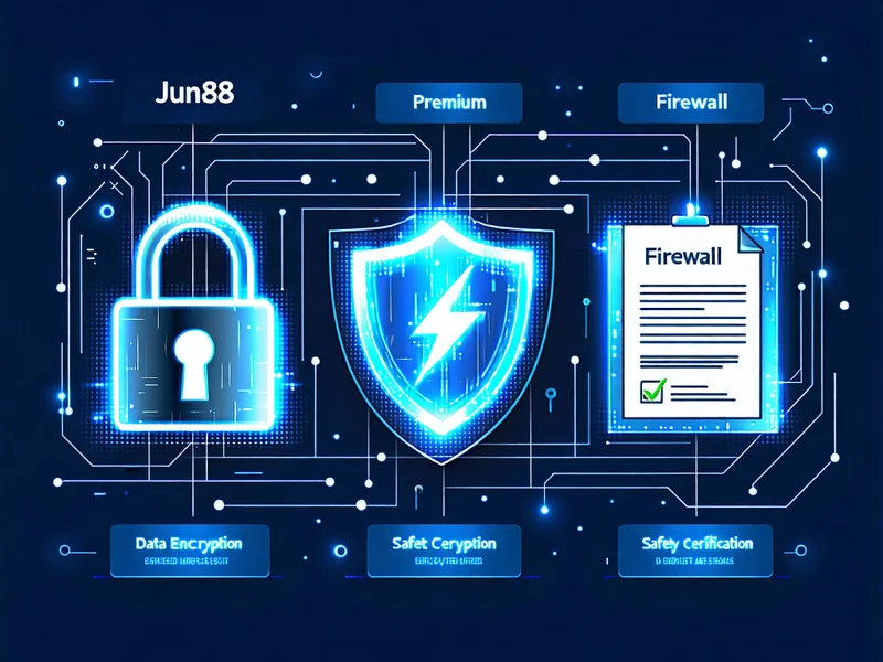 Hình ảnh minh họa các biện pháp bảo mật tiên tiến của Jun88 với biểu tượng khóa và lá chắn, sử dụng màu xanh đậm và vàng kim.